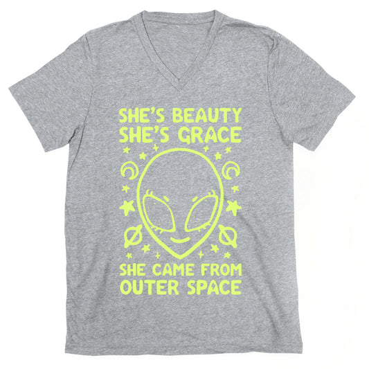 She's Beauty She's Grace She Came From Outer Space V-Neck