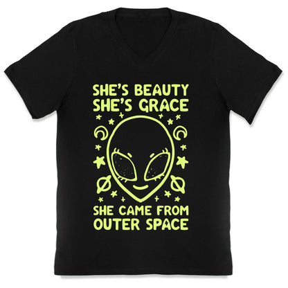 She's Beauty She's Grace She Came From Outer Space V-Neck