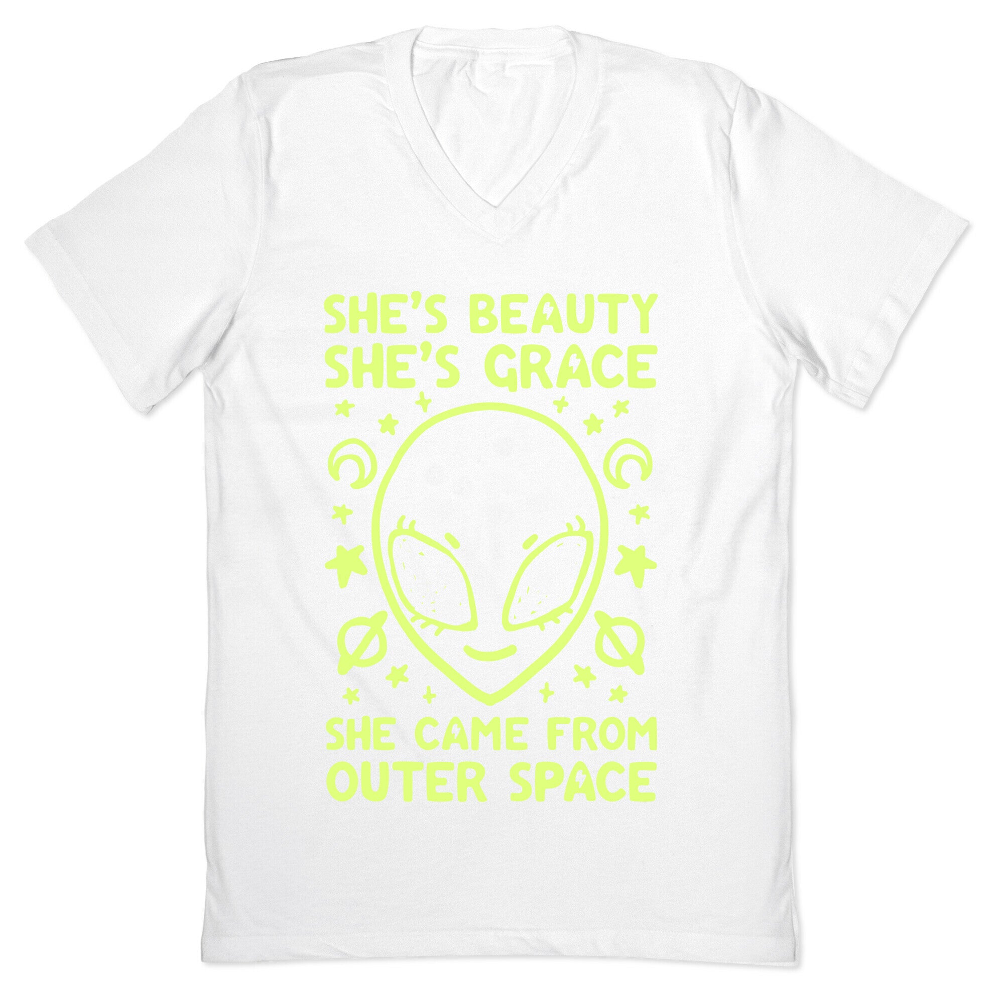 She's Beauty She's Grace She Came From Outer Space V-Neck