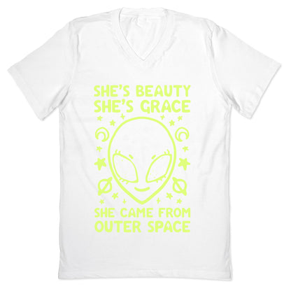 She's Beauty She's Grace She Came From Outer Space V-Neck