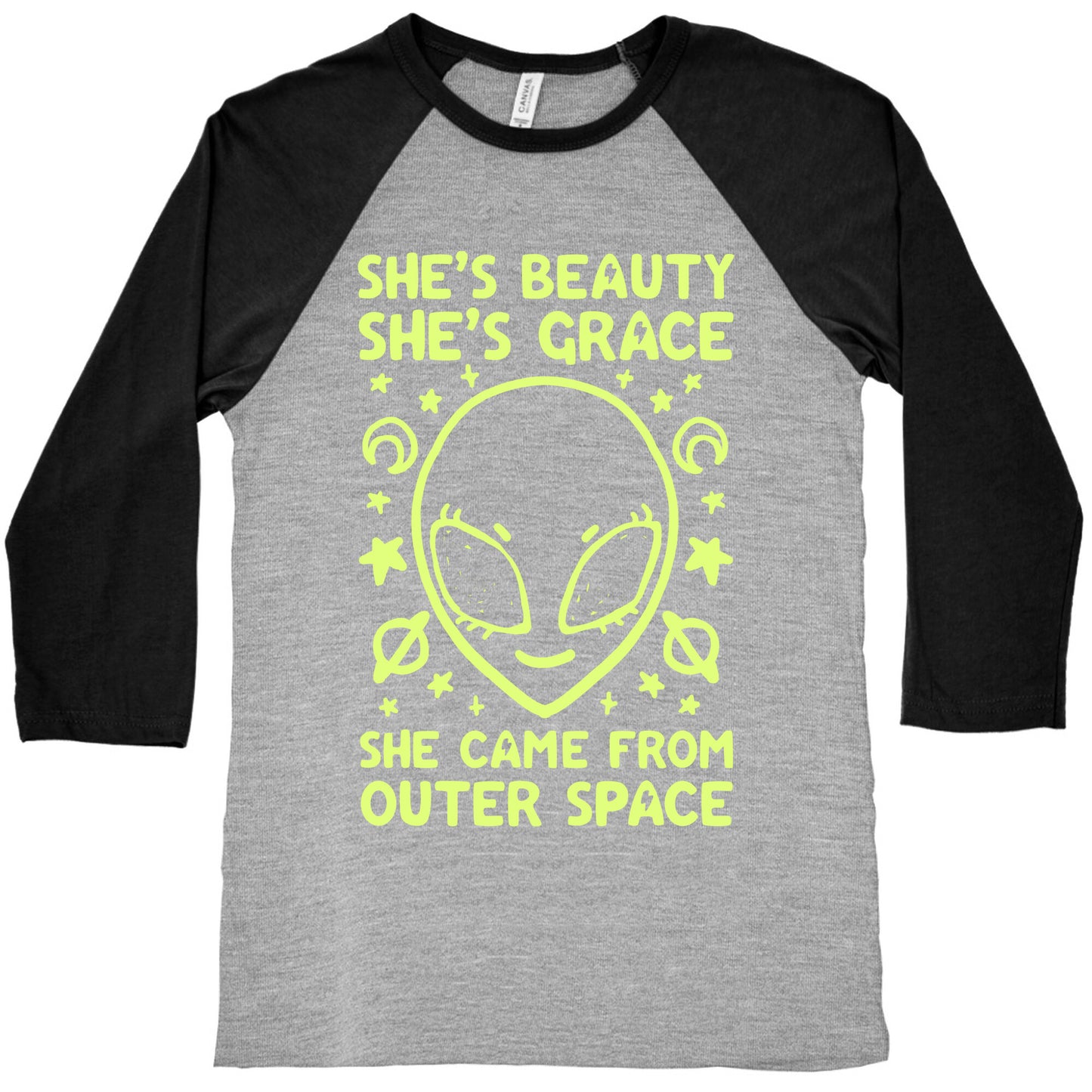 She's Beauty She's Grace She Came From Outer Space Baseball Tee