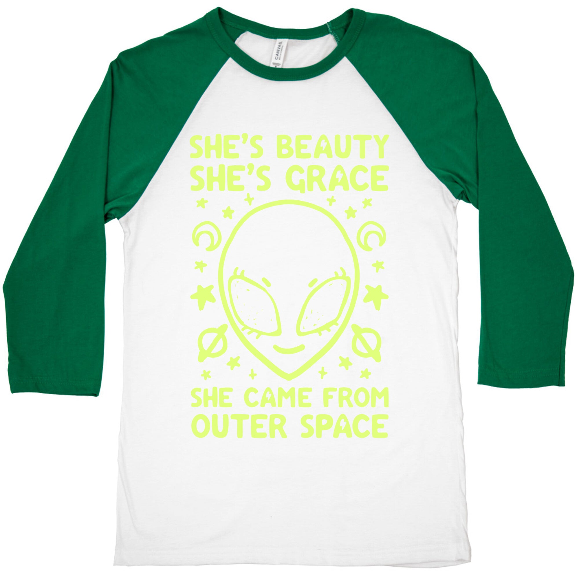 She's Beauty She's Grace She Came From Outer Space Baseball Tee