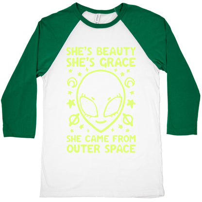 She's Beauty She's Grace She Came From Outer Space Baseball Tee