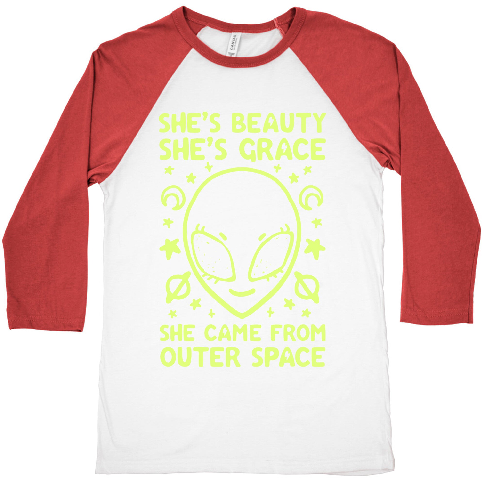 She's Beauty She's Grace She Came From Outer Space Baseball Tee