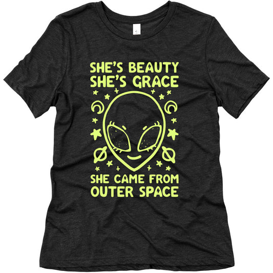 She's Beauty She's Grace She Came From Outer Space Women's Triblend Tee