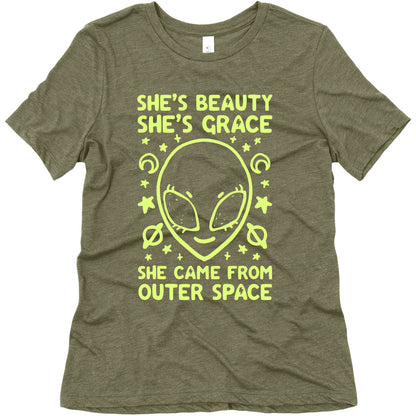 She's Beauty She's Grace She Came From Outer Space Women's Triblend Tee