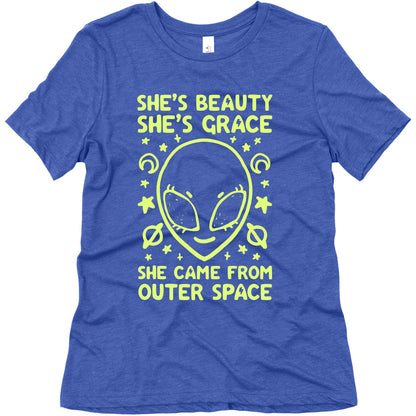 She's Beauty She's Grace She Came From Outer Space Women's Triblend Tee