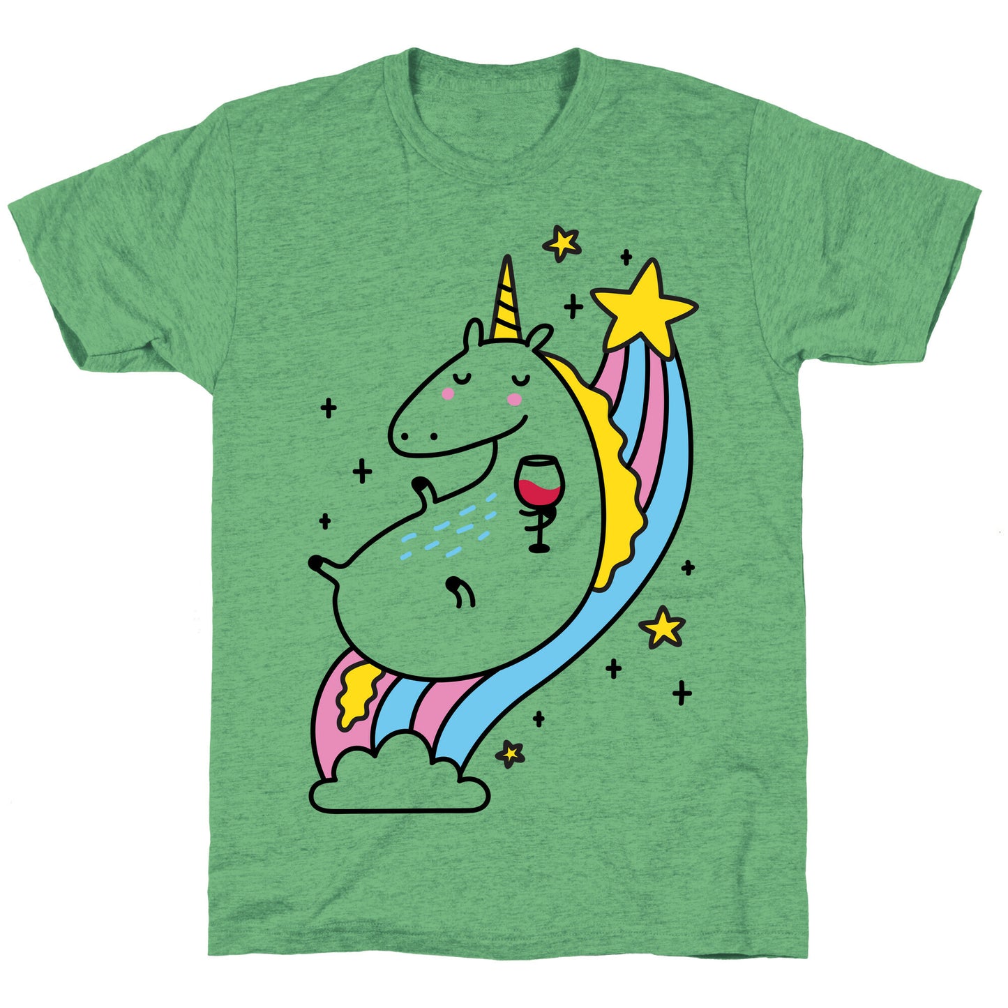 Unicorn Drinking Wine On Rainbow Unisex Triblend Tee