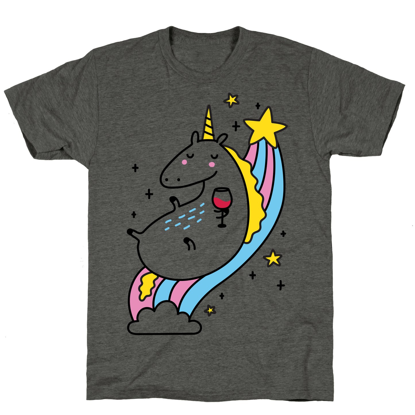 Unicorn Drinking Wine On Rainbow Unisex Triblend Tee