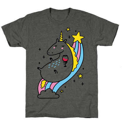 Unicorn Drinking Wine On Rainbow Unisex Triblend Tee