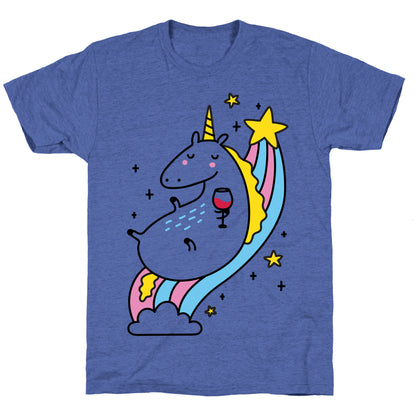 Unicorn Drinking Wine On Rainbow Unisex Triblend Tee