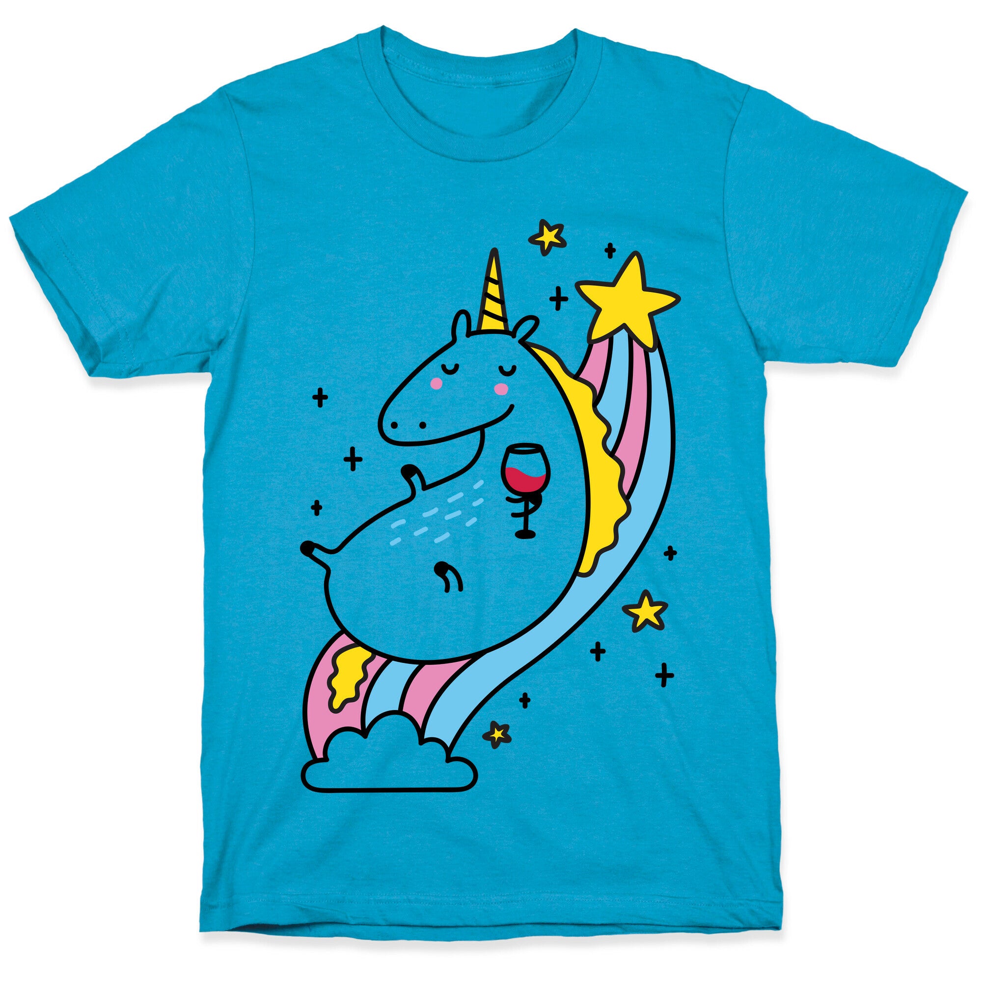Unicorn Drinking Wine On Rainbow Unisex Triblend Tee