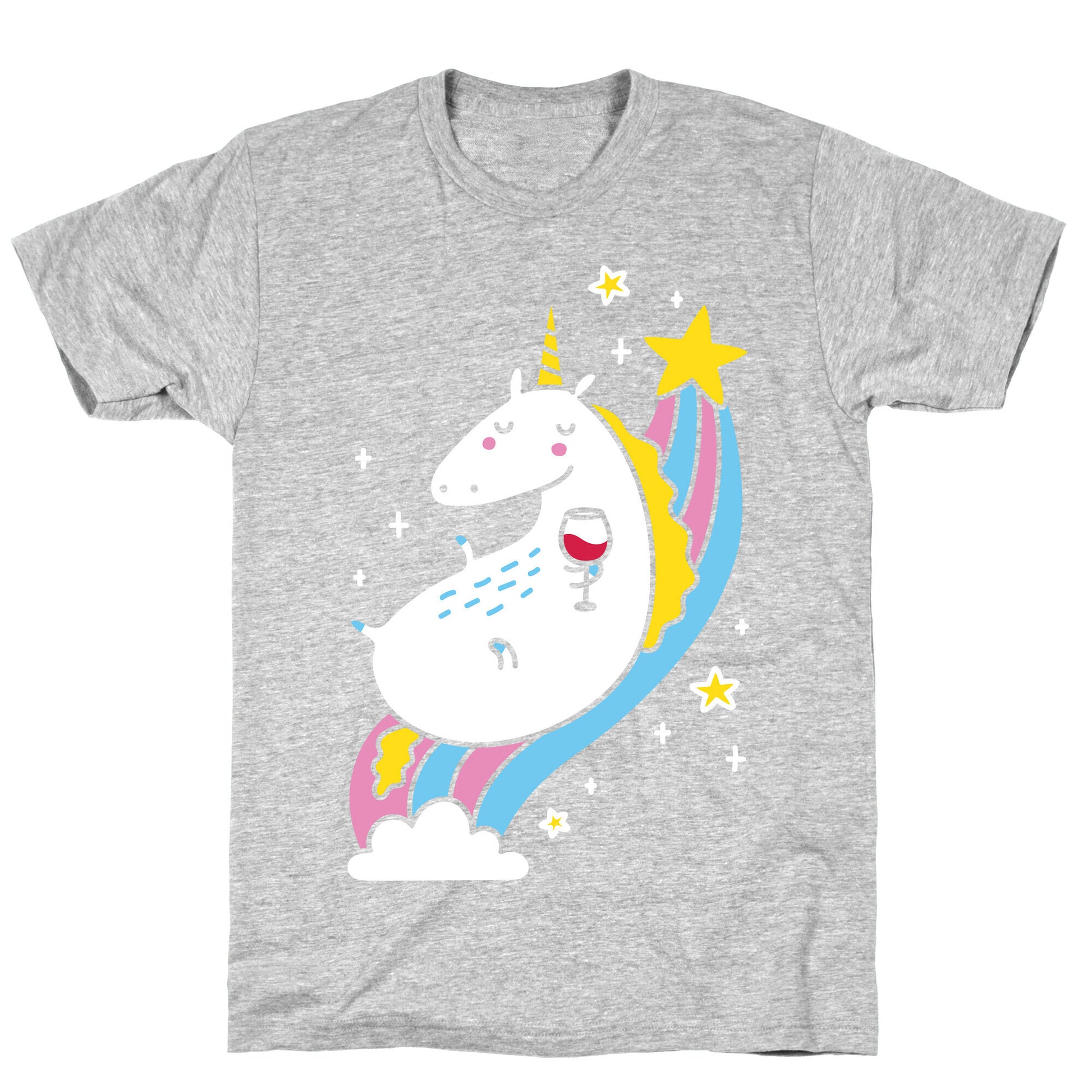 Unicorn Drinking Wine On Rainbow T-Shirt