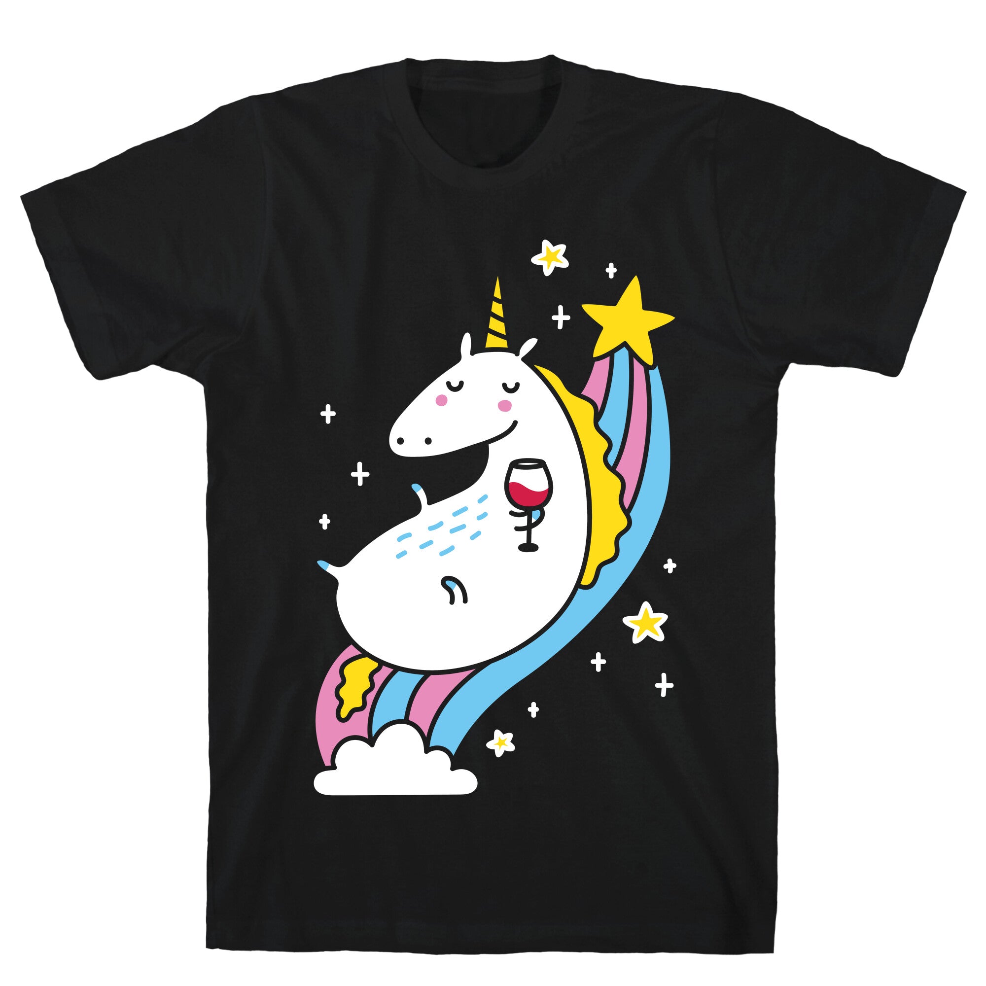 Unicorn Drinking Wine On Rainbow T-Shirt