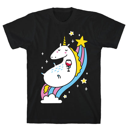 Unicorn Drinking Wine On Rainbow T-Shirt
