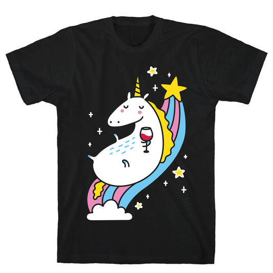 Unicorn Drinking Wine On Rainbow T-Shirt