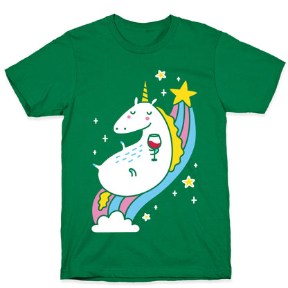 Unicorn Drinking Wine On Rainbow T-Shirt