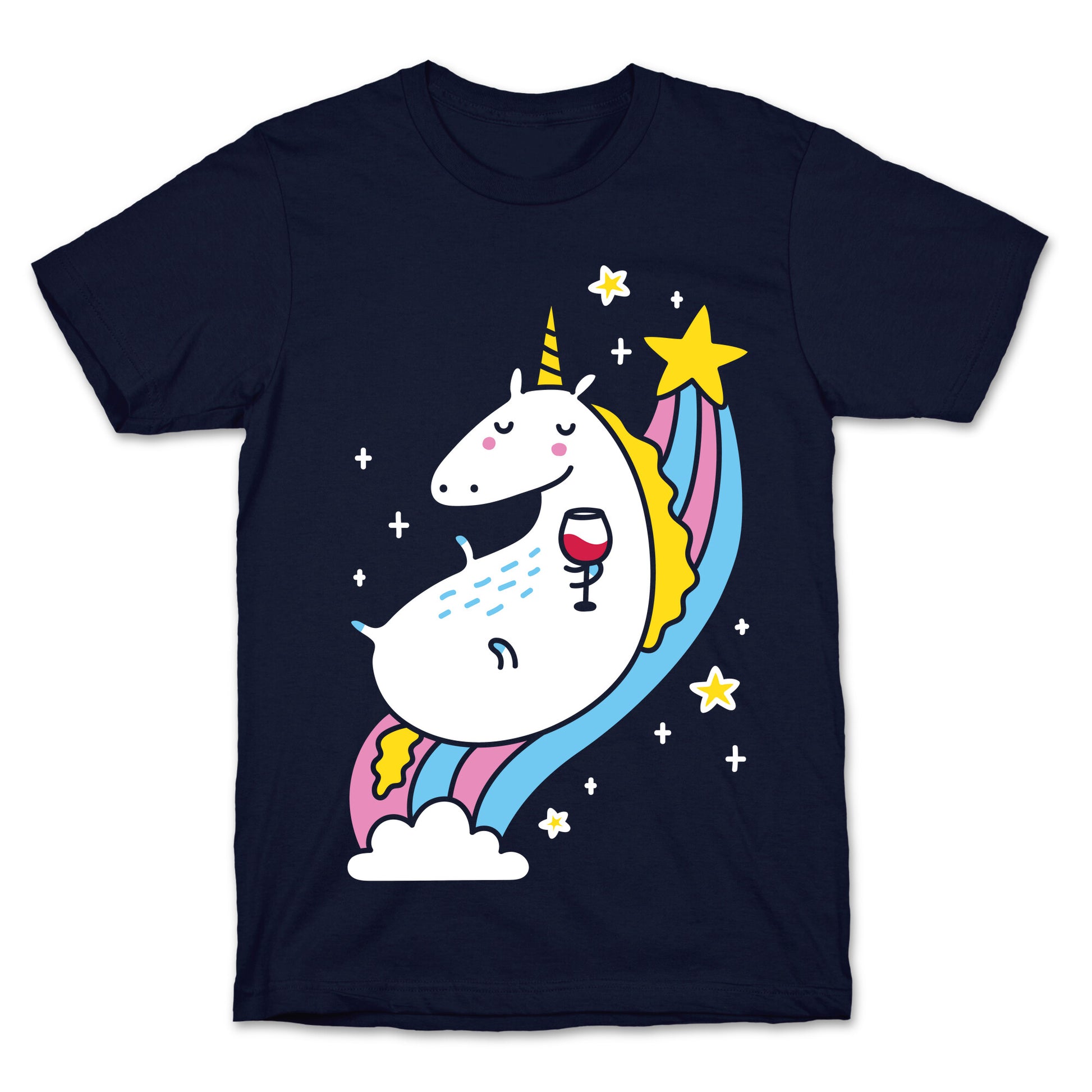 Unicorn Drinking Wine On Rainbow T-Shirt