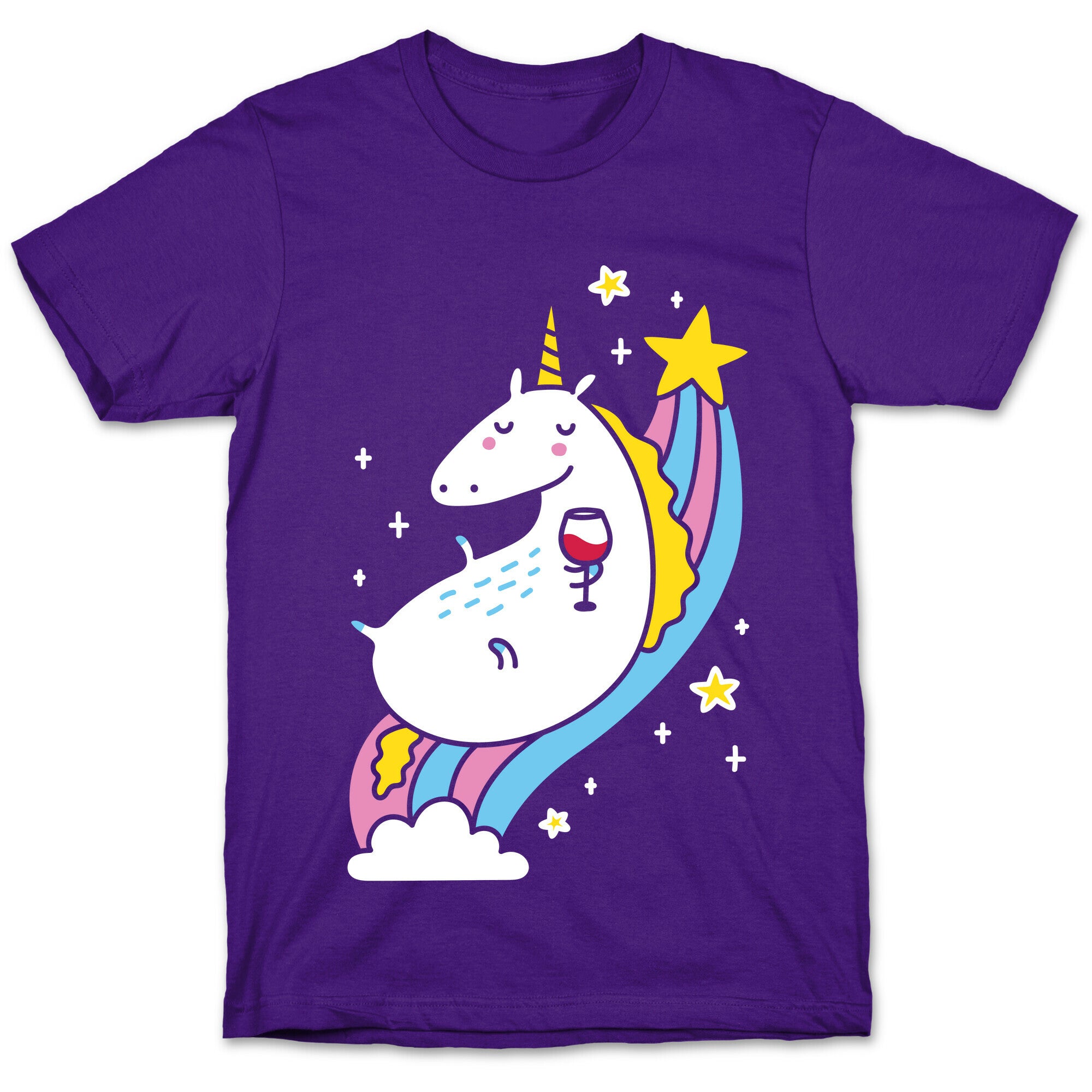 Unicorn Drinking Wine On Rainbow T-Shirt