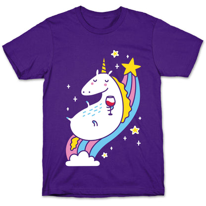 Unicorn Drinking Wine On Rainbow T-Shirt