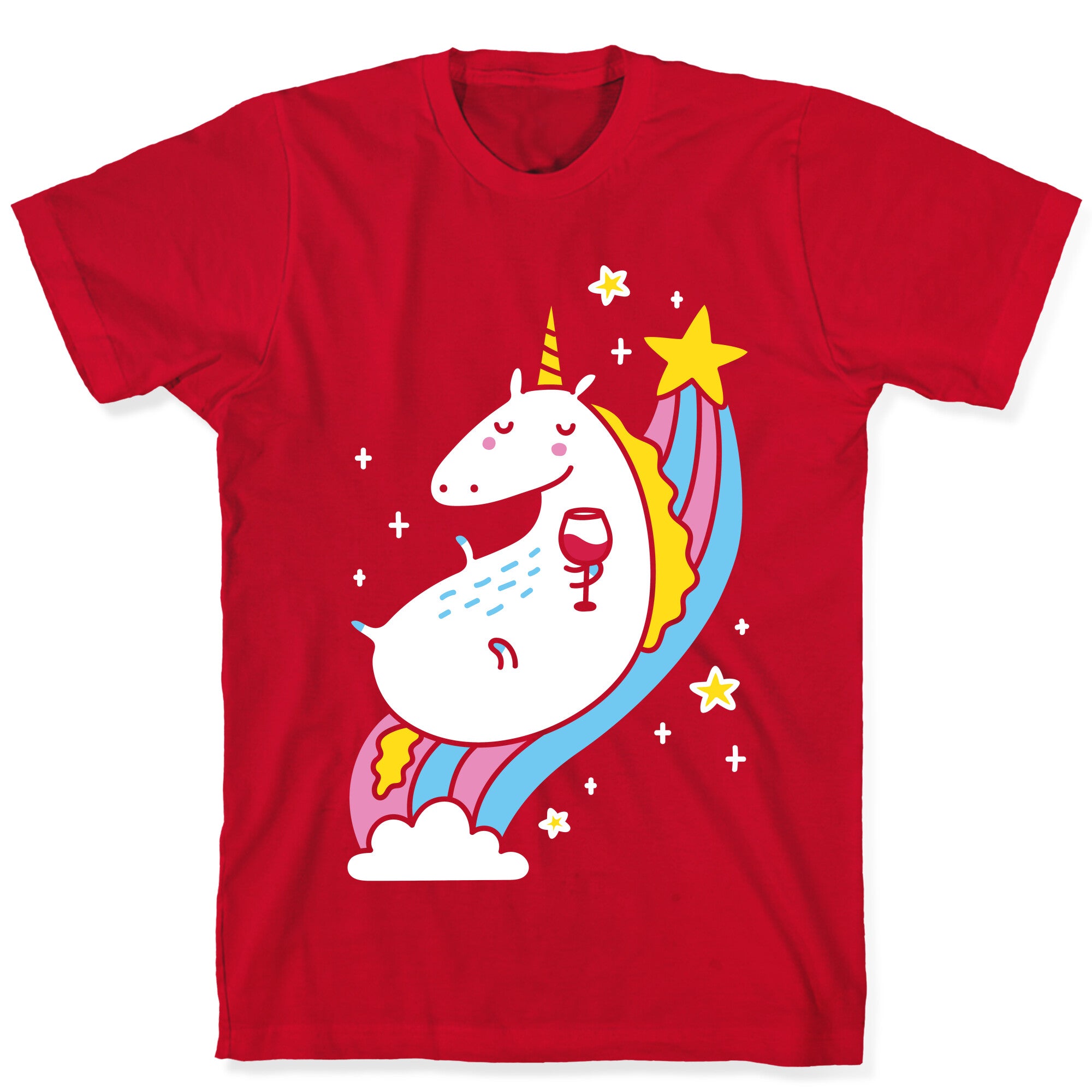 Unicorn Drinking Wine On Rainbow T-Shirt
