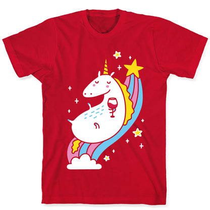 Unicorn Drinking Wine On Rainbow T-Shirt