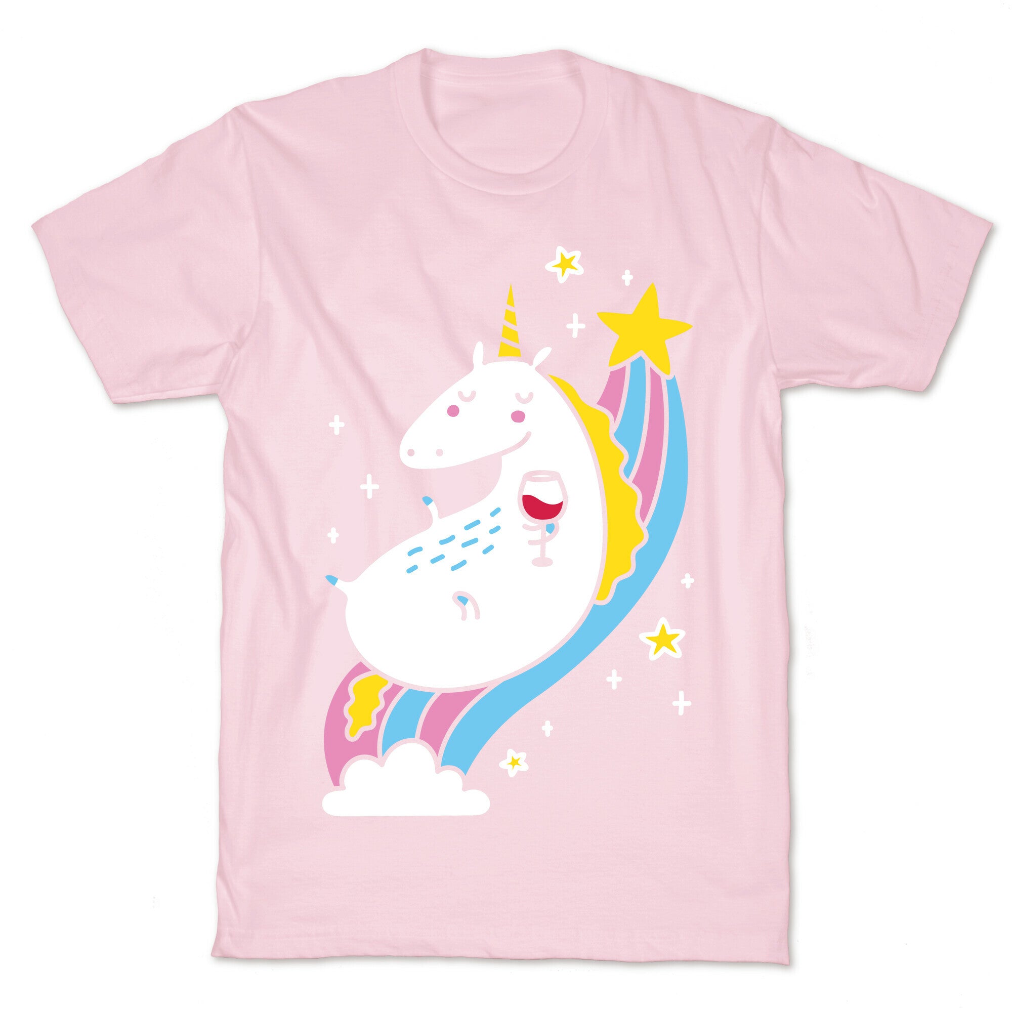 Unicorn Drinking Wine On Rainbow T-Shirt