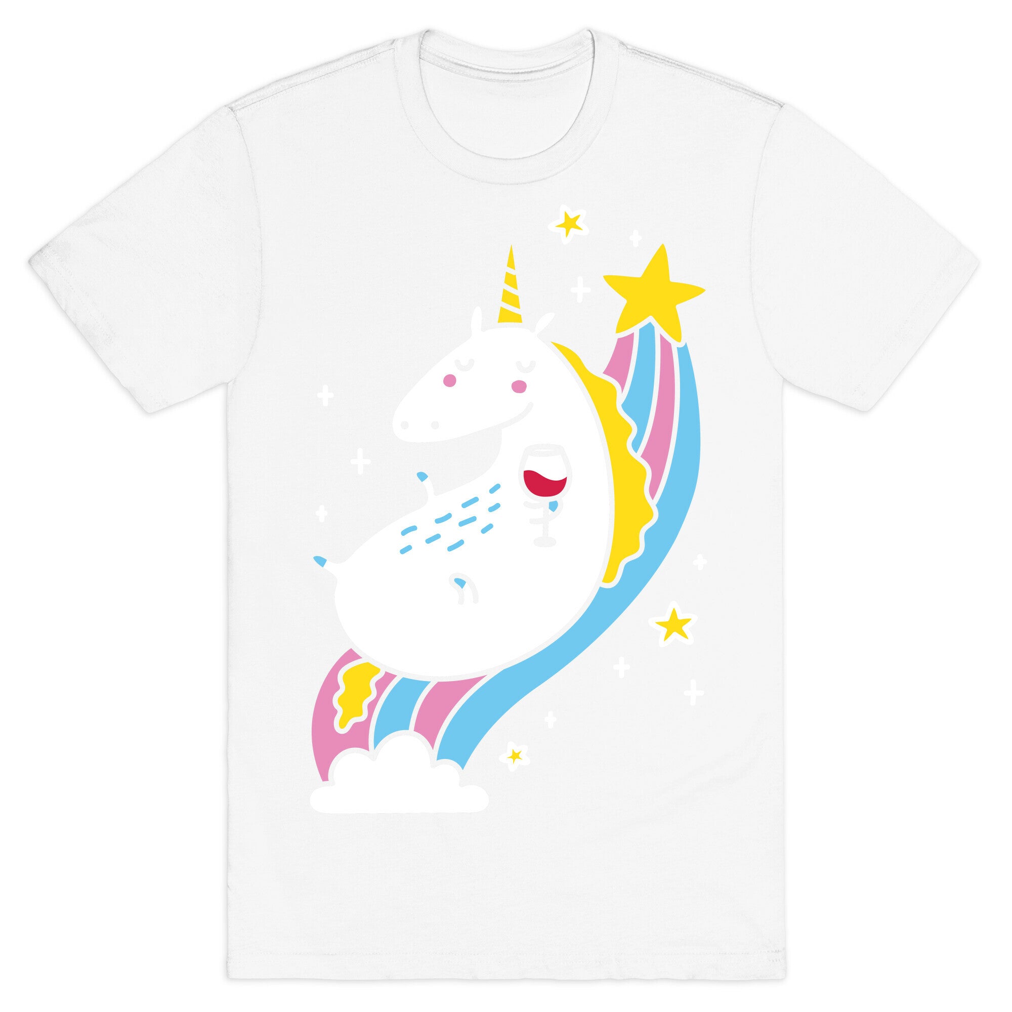 Unicorn Drinking Wine On Rainbow T-Shirt