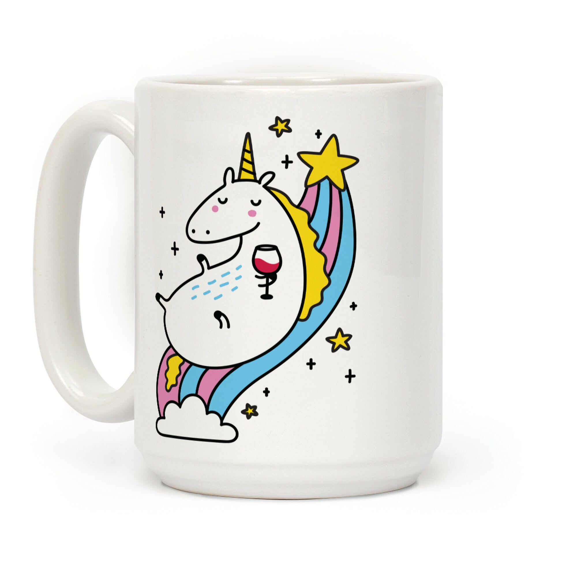 Unicorn Drinking Wine On Rainbow Coffee Mug