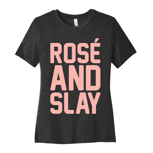 Rose' And Slay White Print Women's Cotton Tee