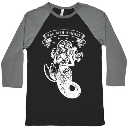 All Men Beware Vintage Mermaid Baseball Tee