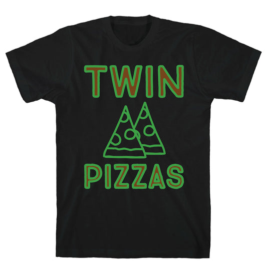 Twin Pizzas Parody White Print T-Shirt