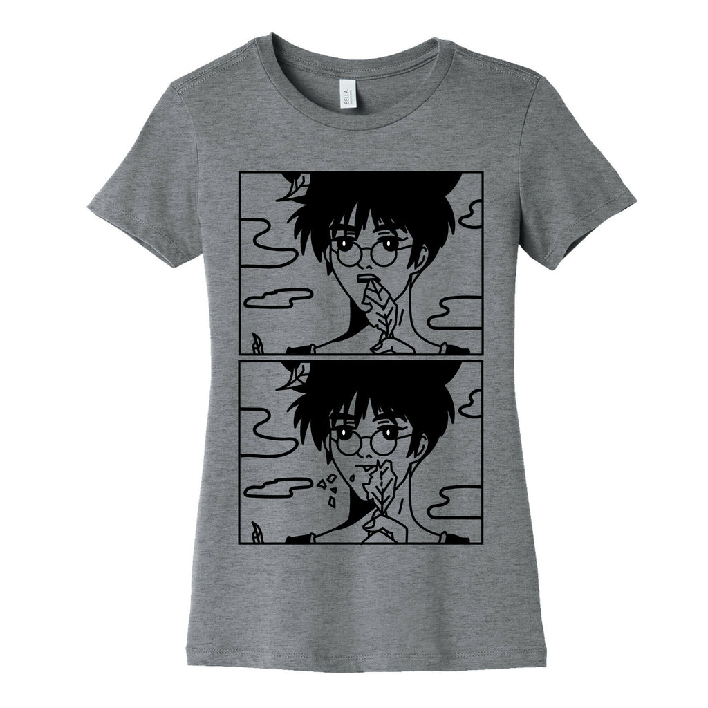 Anime Guy Eating a Leaf Women's Cotton Tee