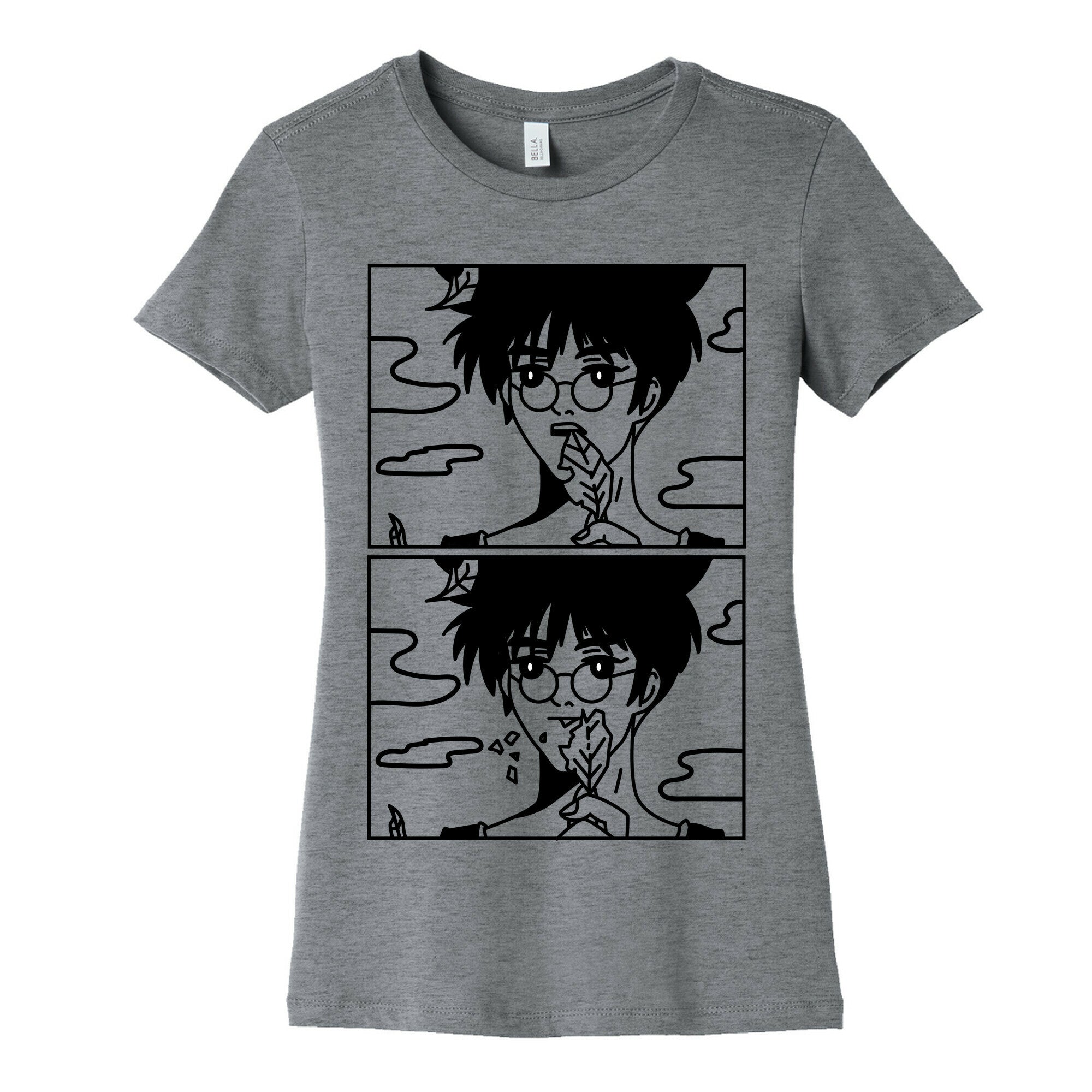 Anime Guy Eating a Leaf Women's Cotton Tee