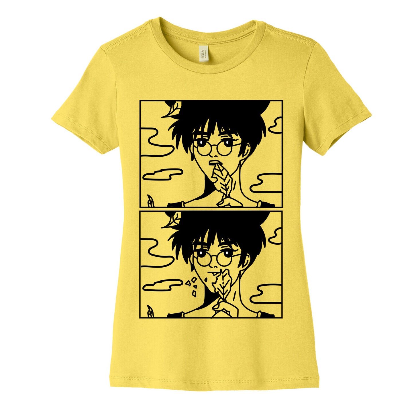 Anime Guy Eating a Leaf Women's Cotton Tee