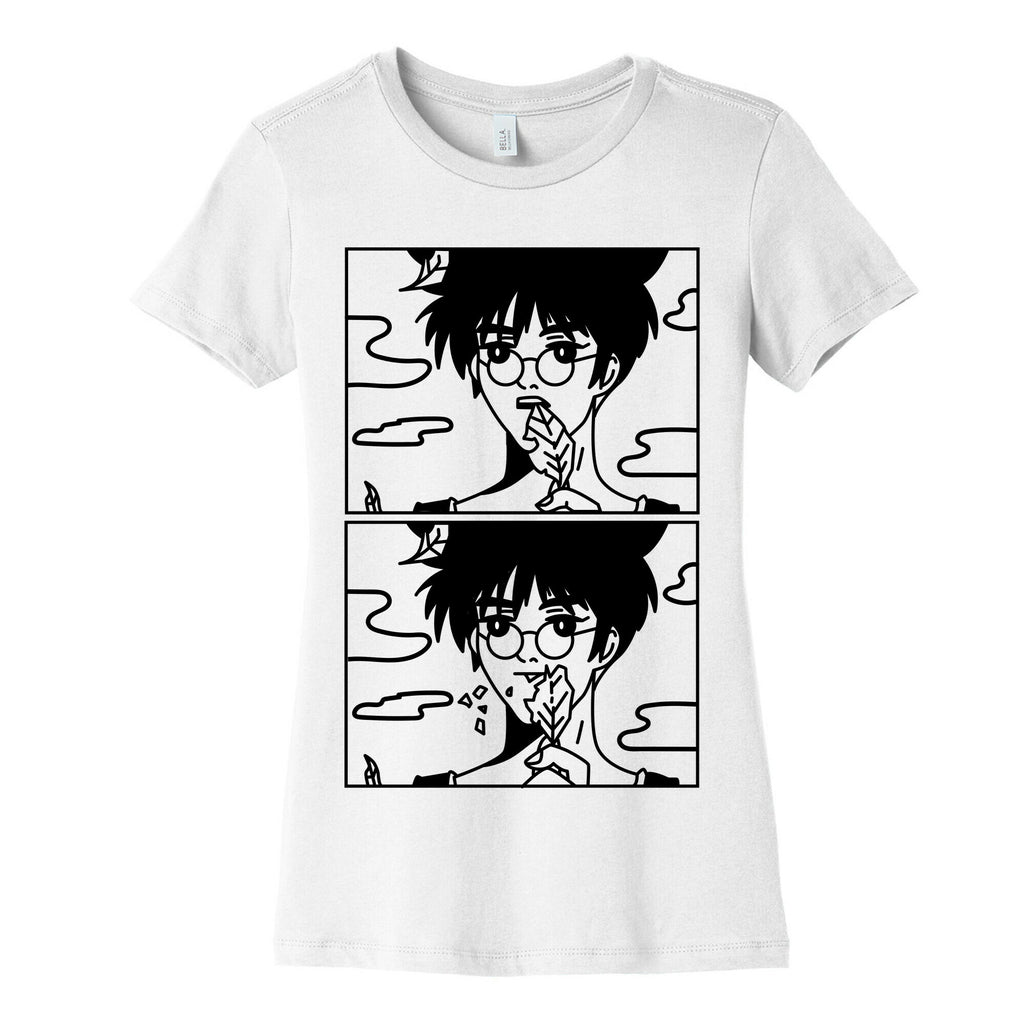 Anime Guy Eating a Leaf Women's Cotton Tee