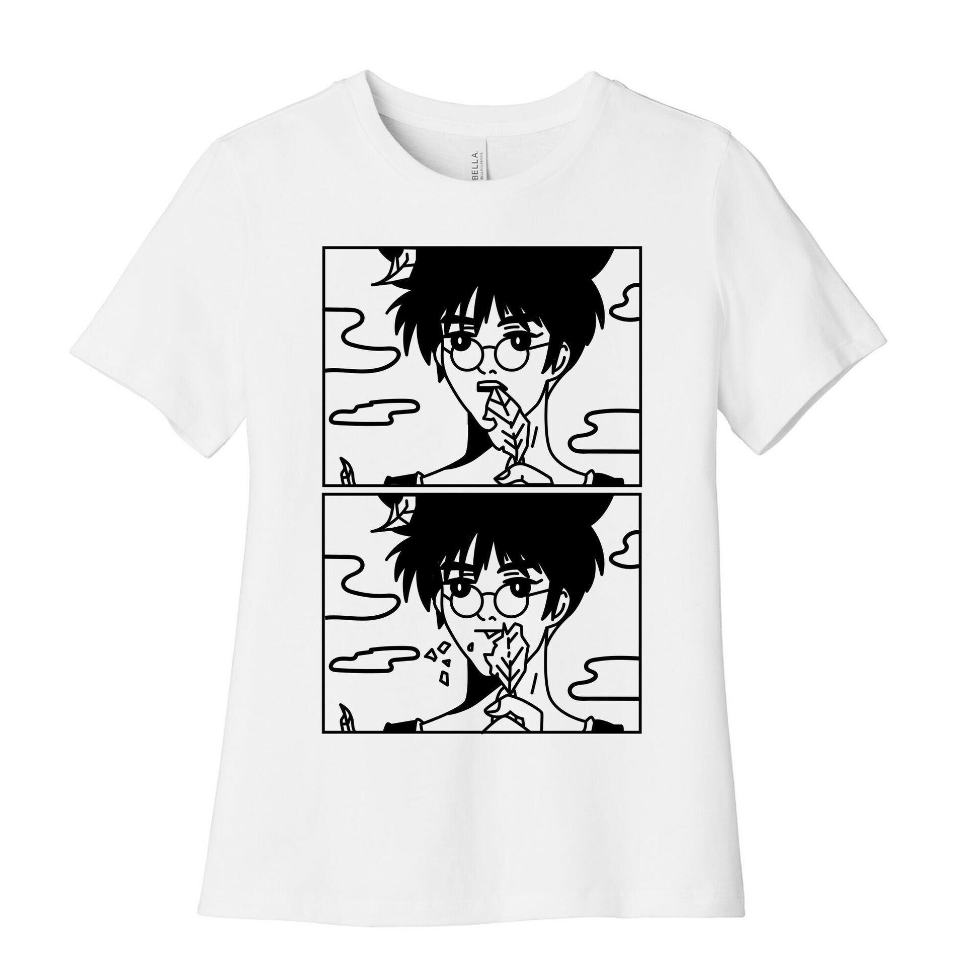 Anime Guy Eating a Leaf Women's Cotton Tee