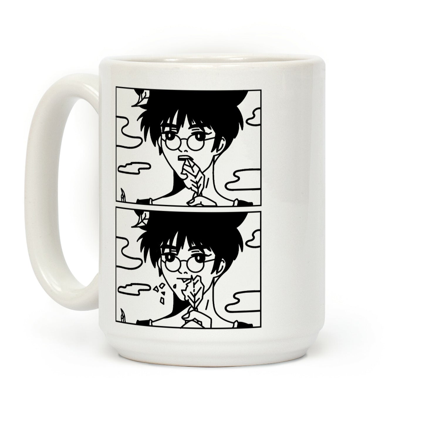 Anime Guy Eating a Leaf Coffee Mug