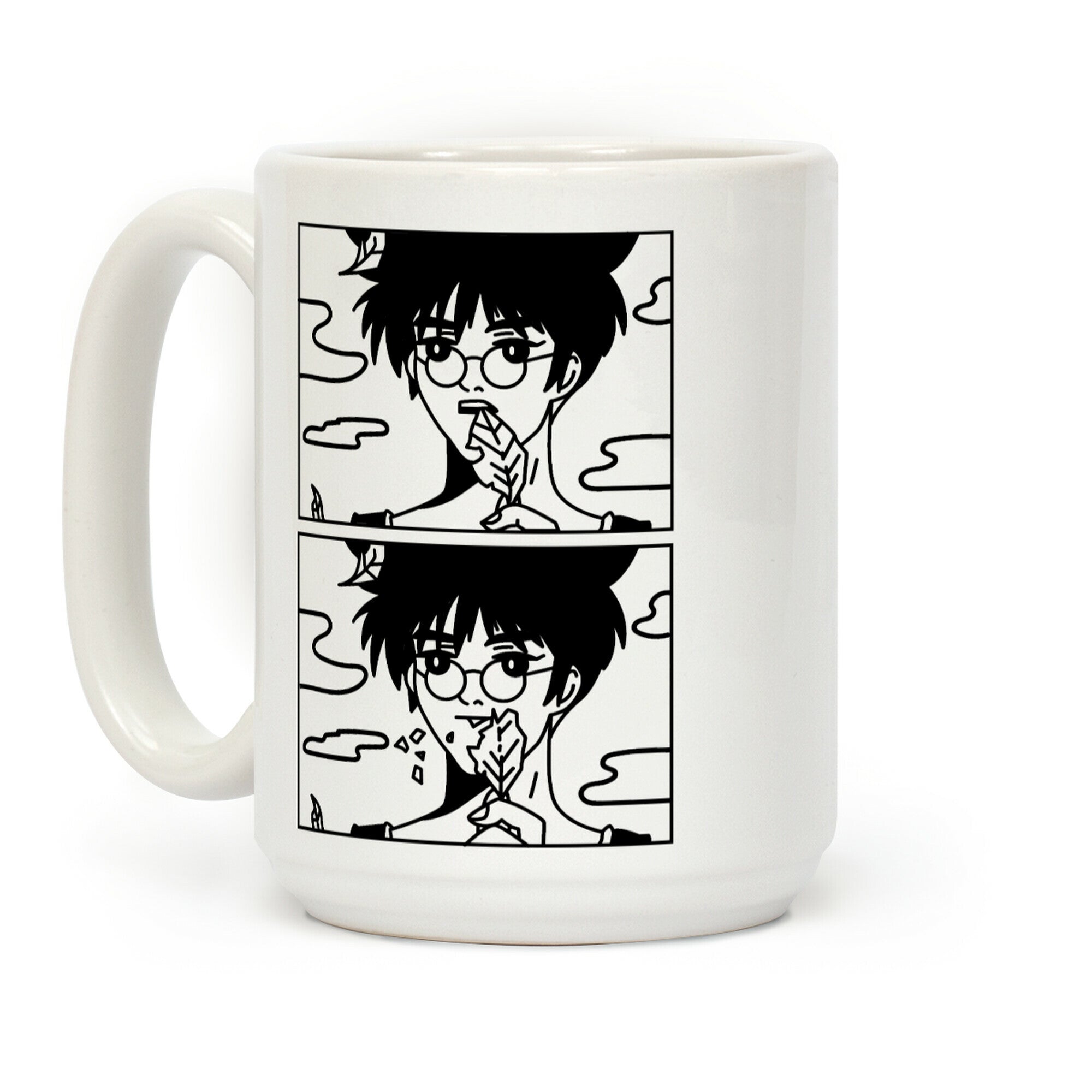 Anime Guy Eating a Leaf Coffee Mug