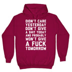 Didn't Care Yesterday Don't Give A Shit Today Hoodie