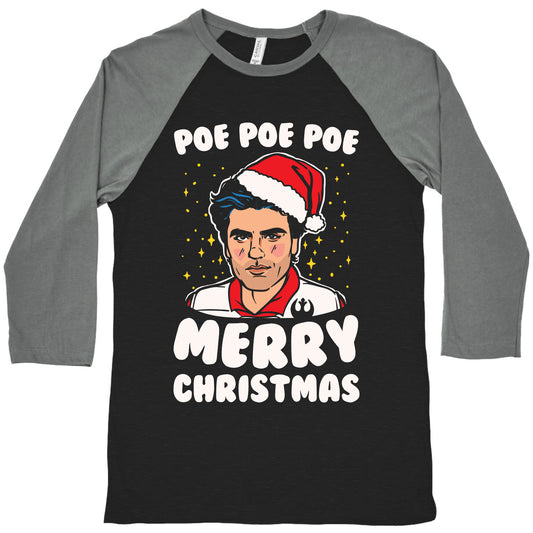 Poe Poe Poe Merry Christmas Parody White Print Baseball Tee