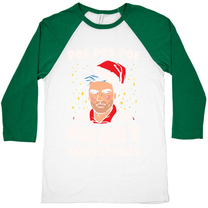 Poe Poe Poe Merry Christmas Parody White Print Baseball Tee