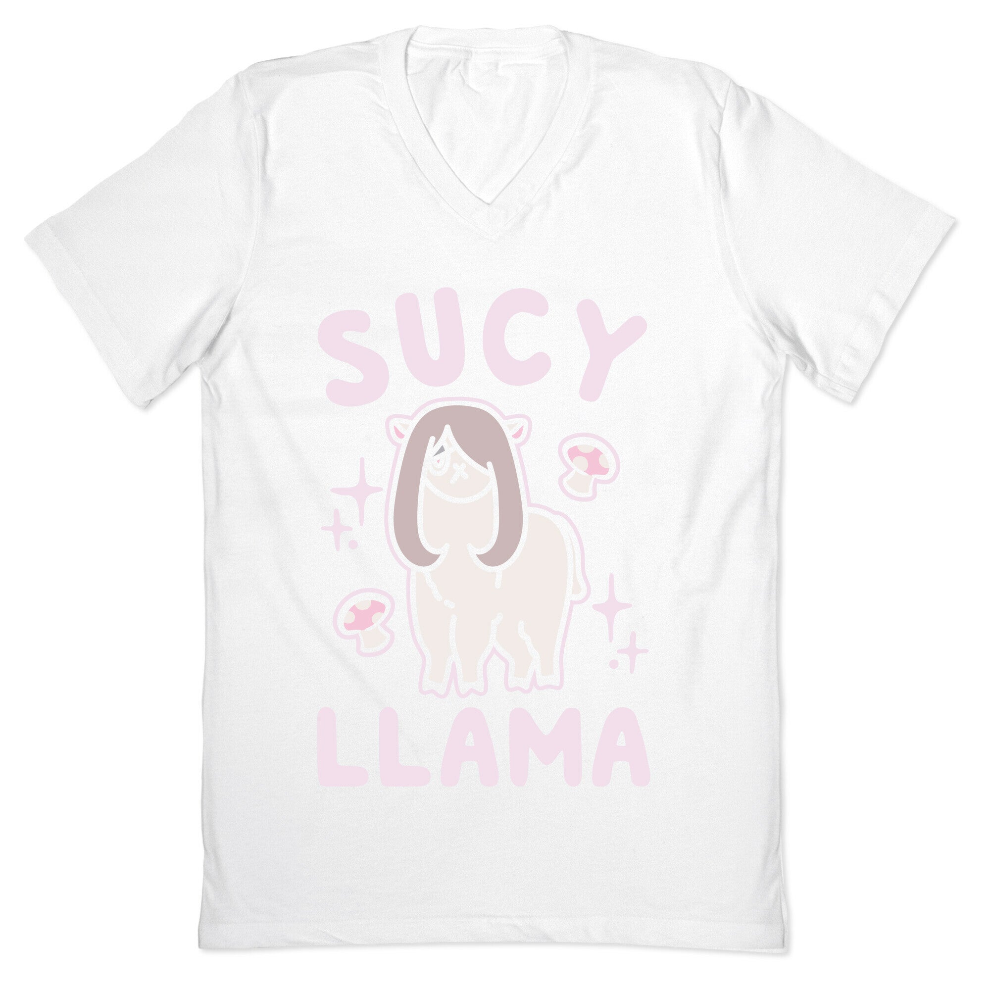 Sucy Llama Parody White Print V-Neck
