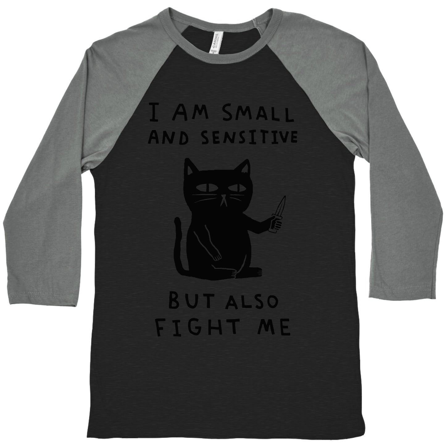 I Am Small And Sensitive But Also Fight Me Cat Baseball Tee