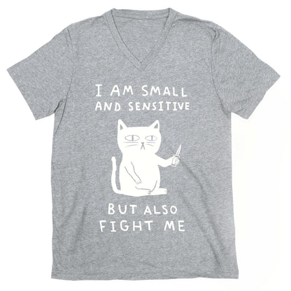 I Am Small And Sensitive But Also Fight Me Cat V-Neck