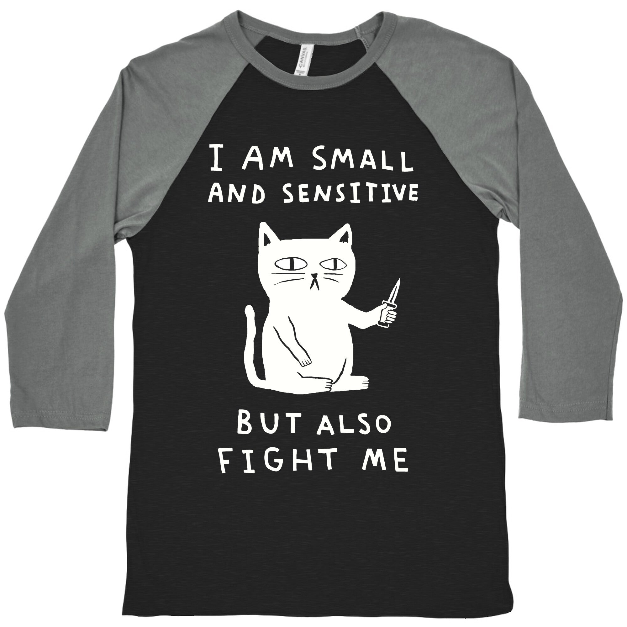 I Am Small And Sensitive But Also Fight Me Cat Baseball Tee