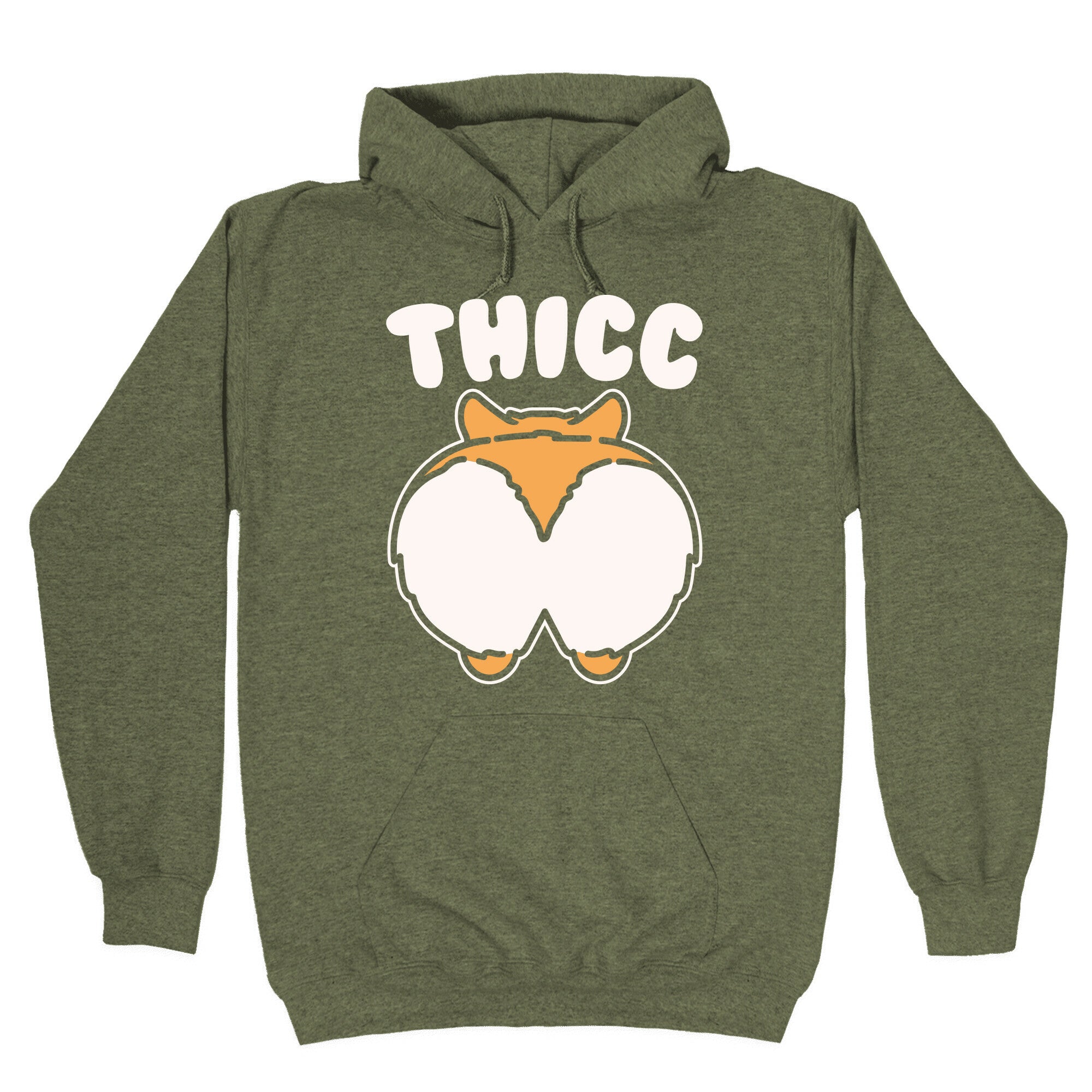 Thicc Corgi Butt Parody White Print Hoodie