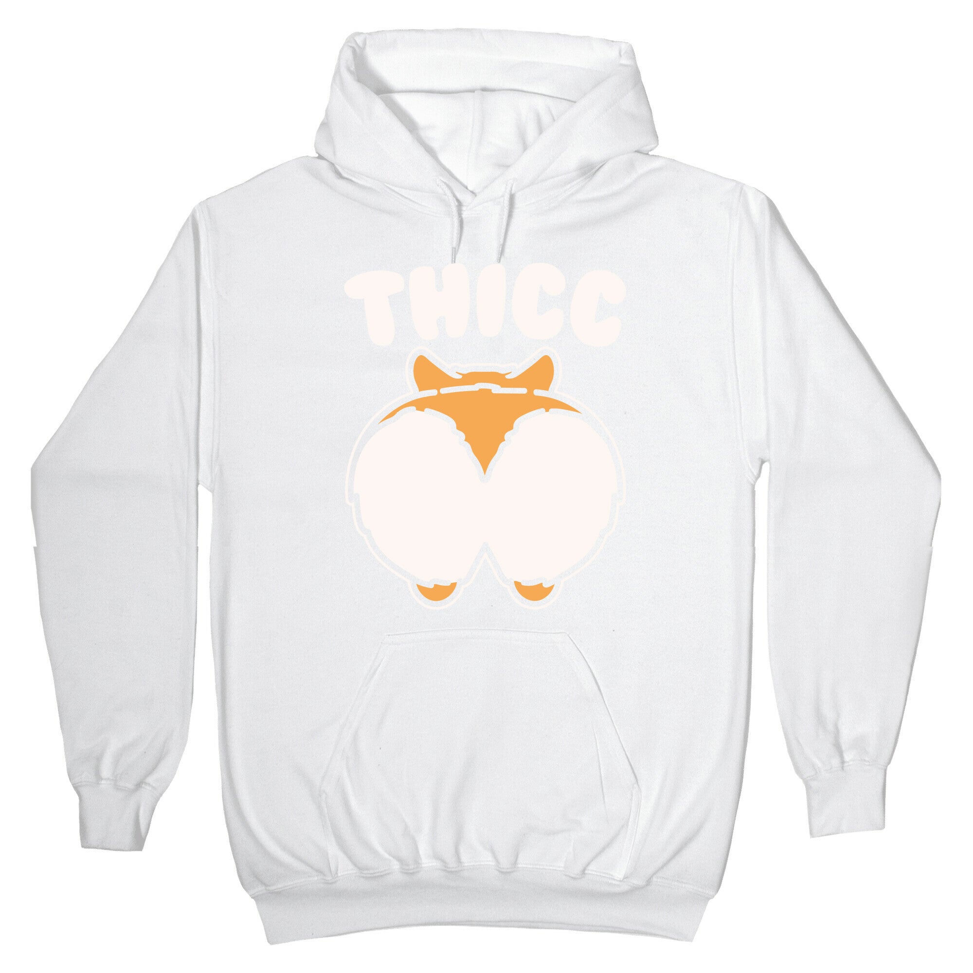 Thicc Corgi Butt Parody White Print Hoodie