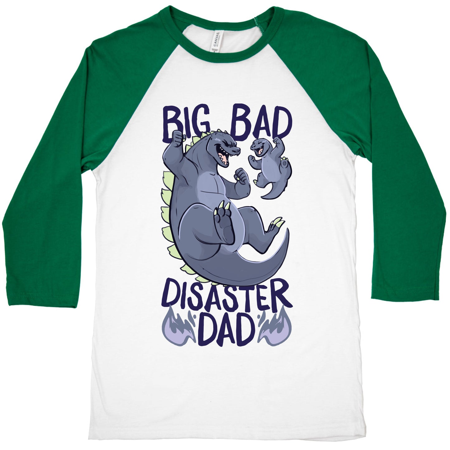 Big Bad Disaster Dad Godzilla Baseball Tee