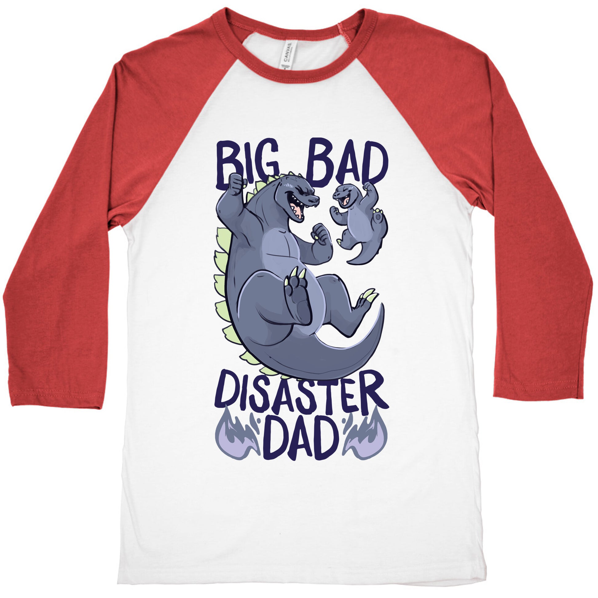 Big Bad Disaster Dad Godzilla Baseball Tee